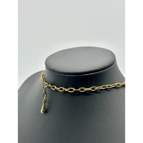 Vintage Enameled Textured Gold Tone Connected Leaves Necklace W Matching Earring - Picture 9 of 12